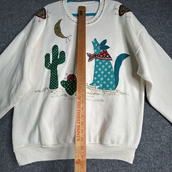Vintage Southwestern Style Sweatshirt Women Size 2xl All Over Print Coyote Moon - Picture 4 of 11